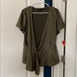 V  neck silk wrap top